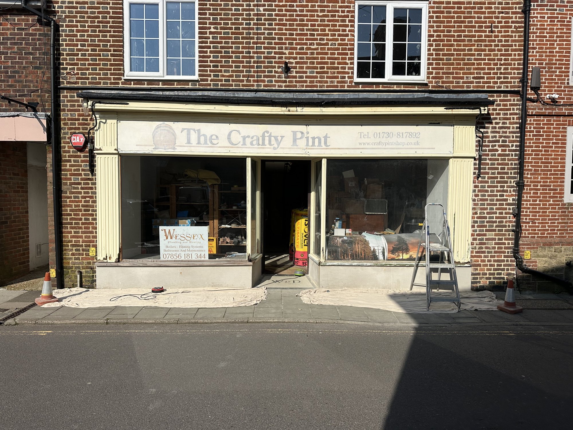 Crafty Pint shopfront — refurbishment in progress