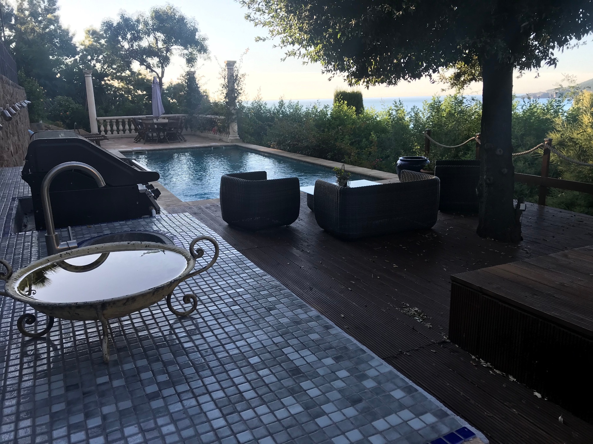 Mosaic outdoor kitchen overlooking the Mediterranean